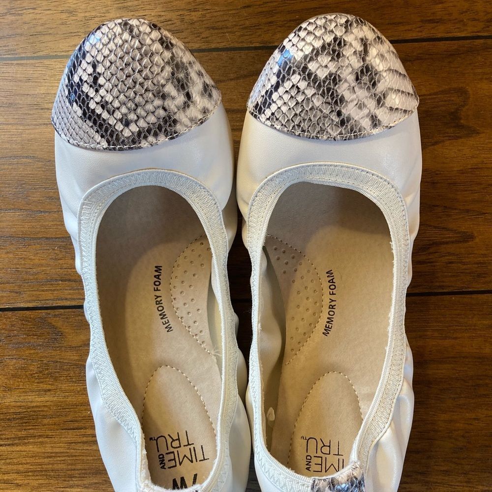 White Faux Snakeskin Flats